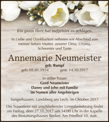 Traueranzeige von Annemarie Neumeister von Super Sonntag SGH Mansf. Land