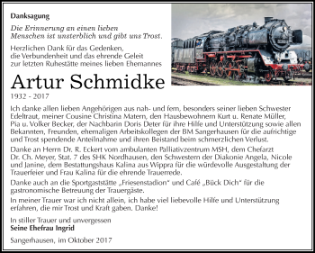 Traueranzeige von Artur Schmidke von Super Sonntag SGH Mansf. Land