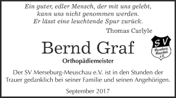 Traueranzeige von Bernd Graf von Super Sonntag Merseburg