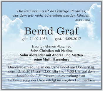 Traueranzeige von Bernd Graf von Mitteldeutsche Zeitung