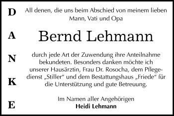 Traueranzeige von Bernd Lehmann von Mitteldeutsche Zeitung Dessau-Roßlau