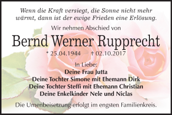 Traueranzeige von Bernd Werner Rupprecht von Mitteldeutsche Zeitung Bitterfeld