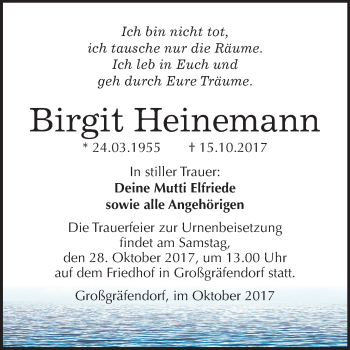 Traueranzeige von Birgit Heinemann von Mitteldeutsche Zeitung