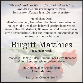 Traueranzeige von Birgitt Matthies von Mitteldeutsche Zeitung