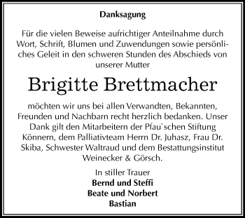 Traueranzeige von Brigitte Brettmacher von Mitteldeutsche Zeitung Bernburg