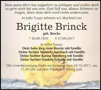 Traueranzeige von Brigitte Brinck von Mitteldeutsche Zeitung