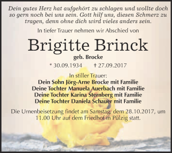Traueranzeige von Brigitte Brinck von Super Sonntag Wittenberg