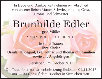 Traueranzeige von Brunhilde Edler von Mitteldeutsche Zeitung
