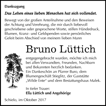 Traueranzeige von Bruno Lüttich von Mitteldeutsche Zeitung