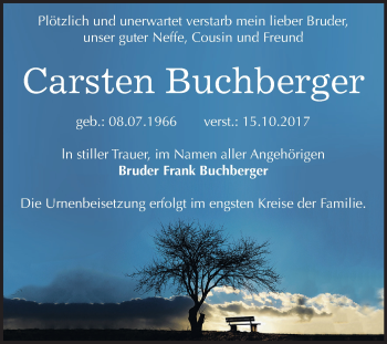 Traueranzeige von Carsten Buchberger von Mitteldeutsche Zeitung Bernburg