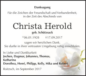 Traueranzeige von Christa Herold von WVG - Wochenspiegel Bitterfeld