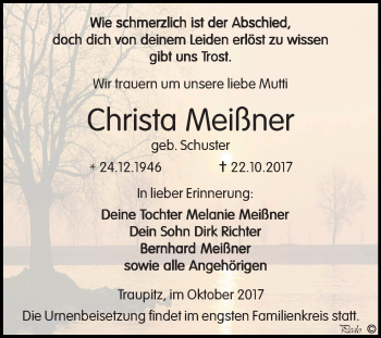 Traueranzeige von Christa Meißner von Mitteldeutsche Zeitung