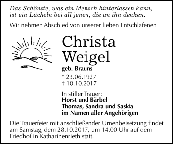 Traueranzeige von Christa Weigel von Mitteldeutsche Zeitung