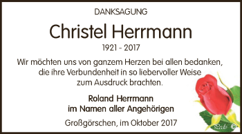 Traueranzeige von Christel Herrmann von WVG - Wochenspiegel NMB / WSF / ZTZ