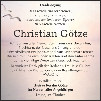 Traueranzeige von Christian Götze von WVG - Wochenspiegel Merseburg
