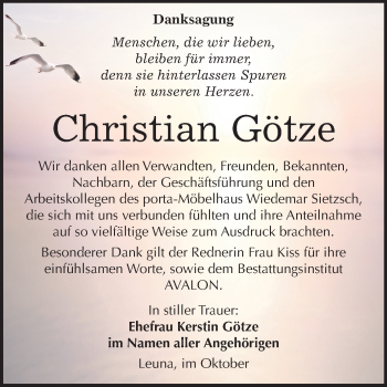 Traueranzeige von Christian Götze von Mitteldeutsche Zeitung Merseburg/Querfurt
