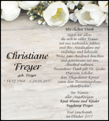 Traueranzeige von Christiane Freyer von Mitteldeutsche Zeitung