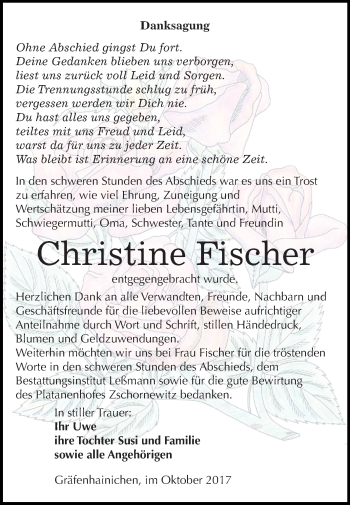 Traueranzeige von Christine Fischer von Mitteldeutsche Zeitung