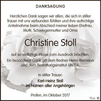 Traueranzeige von Christine Stoll von Super Sonntag Zeitz