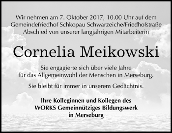 Traueranzeige von Cornelia Meikowski von Mitteldeutsche Zeitung Merseburg/Querfurt