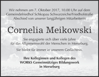 Traueranzeige von Cornelia Meikowski von WVG - Wochenspiegel Merseburg