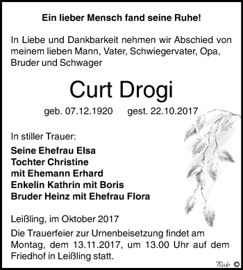 Traueranzeige von Curt Drogi von Mitteldeutsche Zeitung Weißenfels