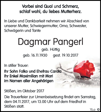 Traueranzeige von Dagmar Pangerl von Mitteldeutsche Zeitung