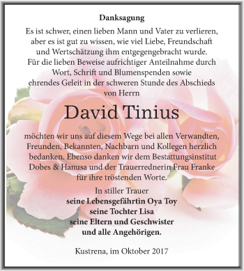 Traueranzeige von David Tinius von Mitteldeutsche Zeitung Bernburg