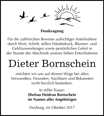 Traueranzeige von Dieter Bornschein von Mitteldeutsche Zeitung