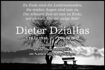 Traueranzeige von Dieter Dziallas von Mitteldeutsche Zeitung Bitterfeld