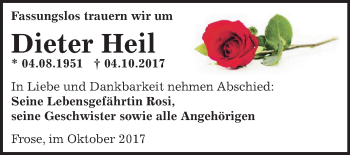 Traueranzeige von Dieter Heil von Mitteldeutsche Zeitung Aschersleben