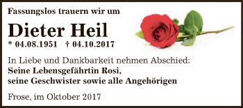 Traueranzeige von Dieter Heil von Super Sonntag Aschersleben