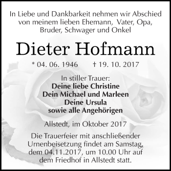 Traueranzeige von Dieter Hofmann von Super Sonntag SGH Mansf. Land