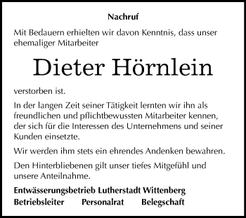Traueranzeige von Dieter Hörnlein von Mitteldeutsche Zeitung