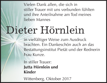 Traueranzeige von Dieter Hörnlein von Mitteldeutsche Zeitung