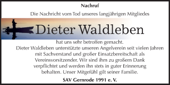 Traueranzeige von Dieter Waldleben von Mitteldeutsche Zeitung Quedlinburg