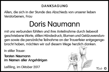 Traueranzeige von Doris Naumann von Mitteldeutsche Zeitung Weißenfels