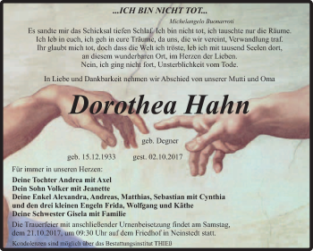Traueranzeige von Dorothea Hahn von Super Sonntag Quedlinburg
