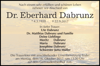 Traueranzeige von Eberhard Dabrunz von Mitteldeutsche Zeitung Halle/Saalkreis