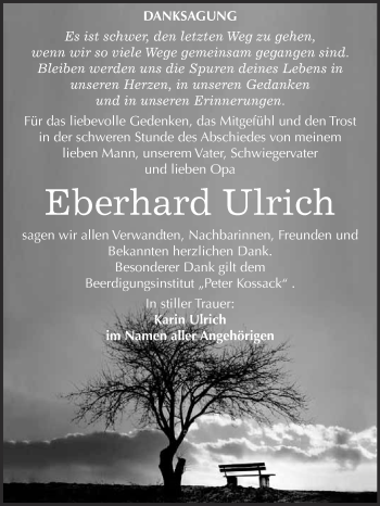 Traueranzeige von Eberhard Ulrich von Super Sonntag Wittenberg