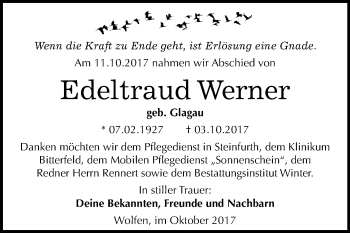 Traueranzeige von Edeltraud Werner von Mitteldeutsche Zeitung Bitterfeld
