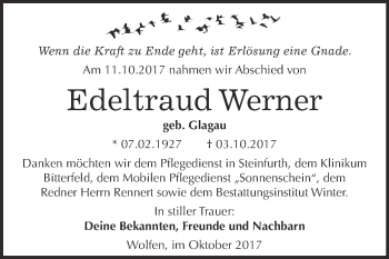 Traueranzeige von Edeltraud Werner von WVG - Wochenspiegel Bitterfeld