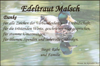 Traueranzeige von Edeltraut Malsch von WVG - Wochenspiegel Dessau / Köthen