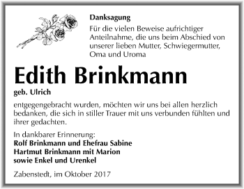 Traueranzeige von Edith Brinkmann von Mitteldeutsche Zeitung