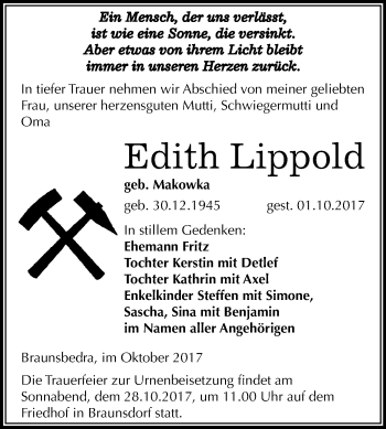 Traueranzeige von Edith Lippold von Mitteldeutsche Zeitung Merseburg/Querfurt