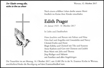 Traueranzeige von Edith Prager von Mitteldeutsche Zeitung Dessau-Roßlau