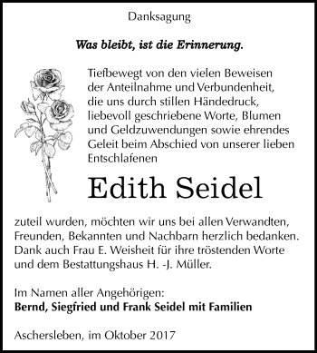 Traueranzeige von Edith Seidel von Mitteldeutsche Zeitung Aschersleben