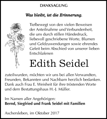 Traueranzeige von Edith Seidel von Mitteldeutsche Zeitung Aschersleben