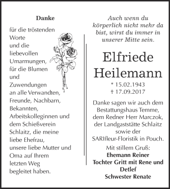 Traueranzeige von Elfriede Heilemann von WVG - Wochenspiegel Bitterfeld