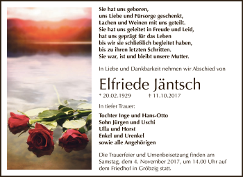 Traueranzeige von Elfriede Jäntsch von Super Sonntag Bernburg